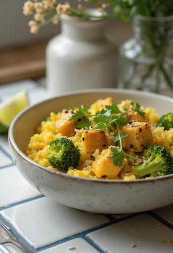 Brokkoli-Curry mit Quinoa und Tofu