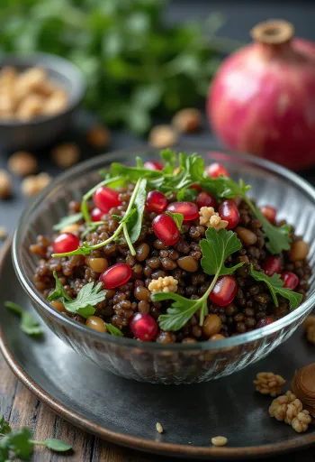 Linsensalat mit Granatapfel serviert