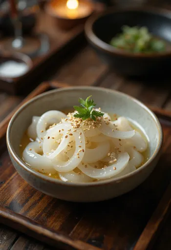 Sunomono Daikon, japanischer Salat mit frischem Koriander und Sesam