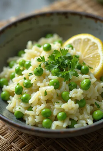 Cremiges veganes Erbsen-Risotto mit frischer Petersilie