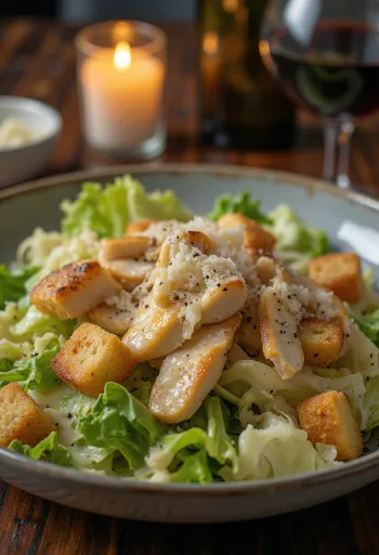 Klassischer Caesar Salad mit knusprigen Croutons und Parmesan