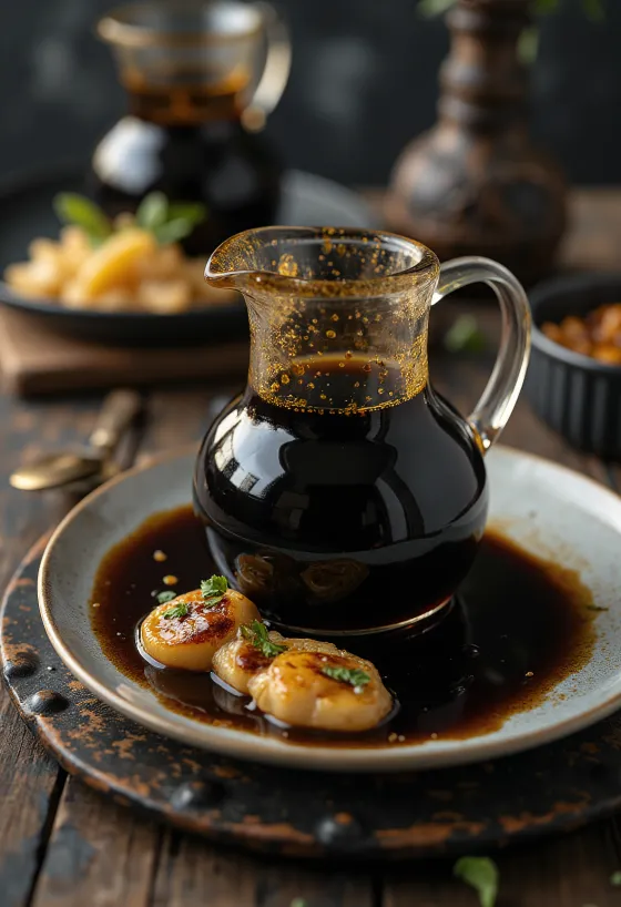 Honig-Balsamico-Reduktion auf einem Löffel