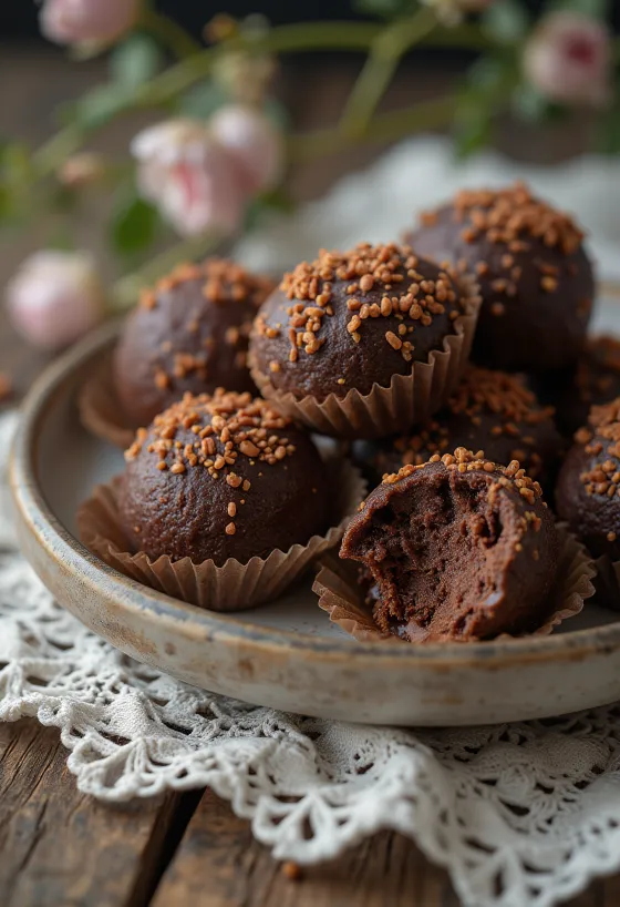 Brigadeiros, brasilianische Schokokugeln, in Schokostreuseln gewälzt