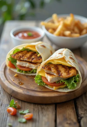 Hähnchen-Wrap mit frischem Gemüse, gegrillter Hähnchenbrust und Joghurtsauce