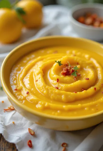 Mango-Kokos-Currysoße serviert.