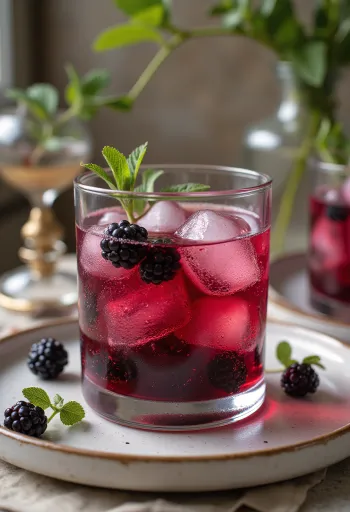 Orangen-Brombeer-Cider, fruchtiges Getränk, garniert mit Orangenscheibe und Brombeeren