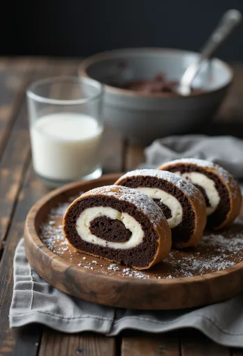 Schoko-Keksrolle in Scheiben geschnitten
