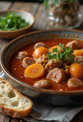 Gulaschsuppe mit geräucherter Wurst, Kartoffeln und frischer Petersilie