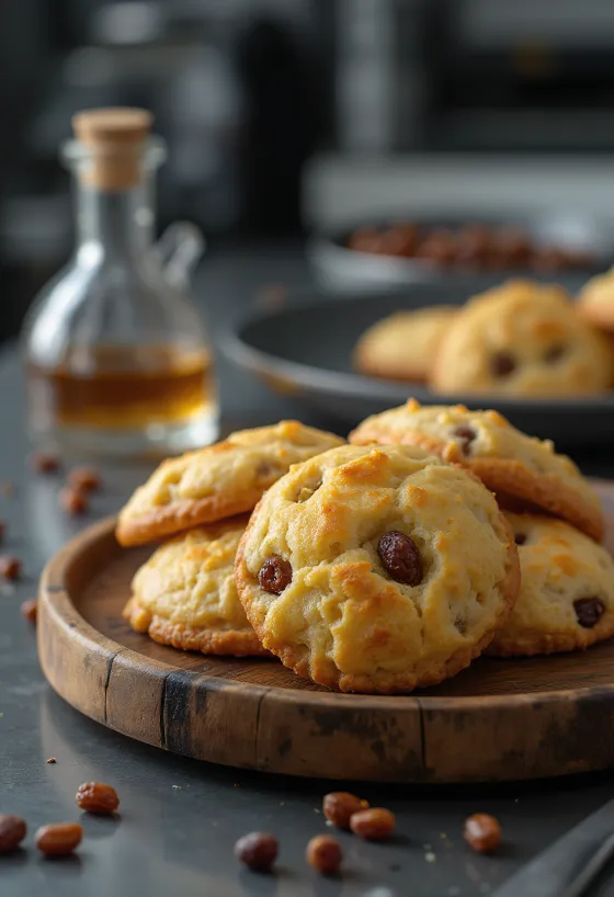Melomakarona mit Rosinen, getränkt mit Honigsirup, serviert