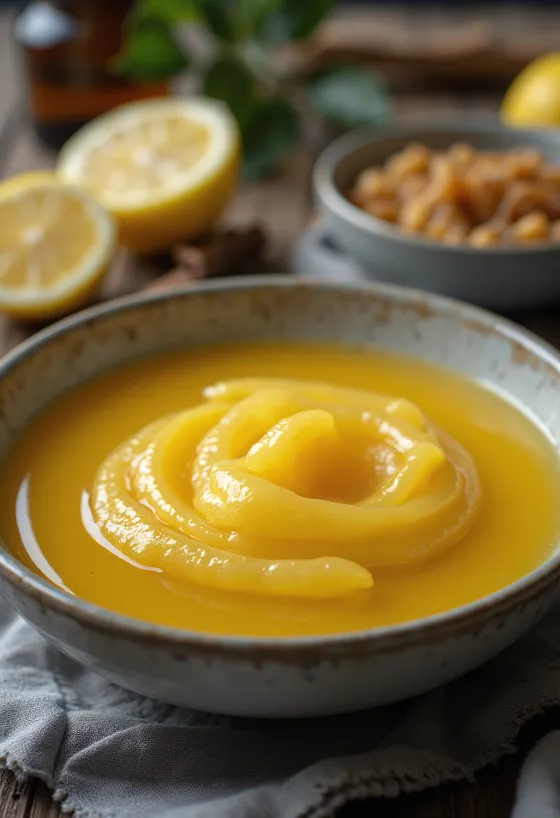 Zitronen-Honig-Soße in einer Sauciere