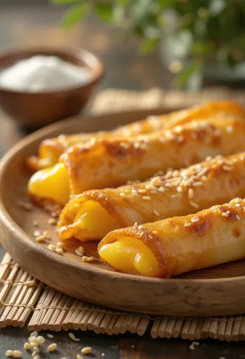 Turon mit Käse, knusprige Filoteigröllchen gefüllt mit Käse