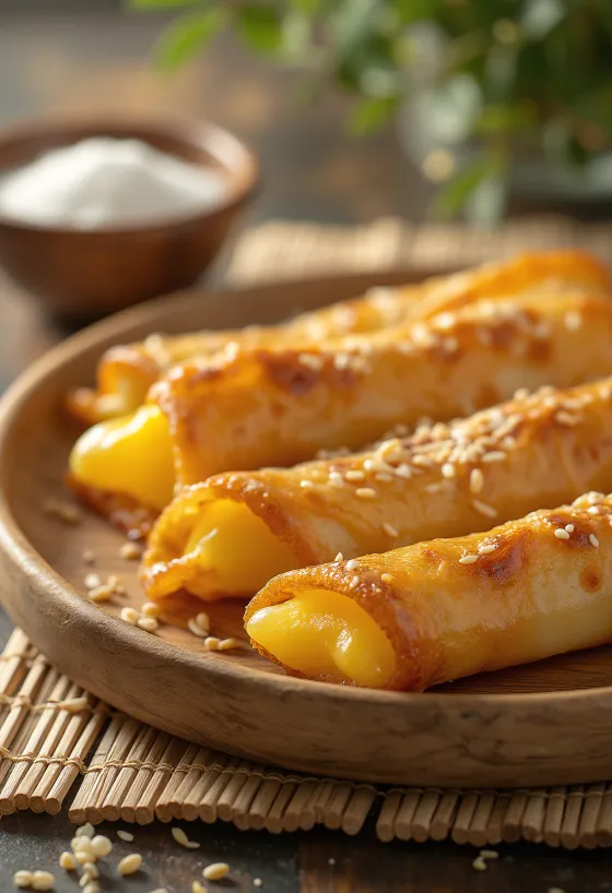 Turon mit Käse, knusprige Filoteigröllchen gefüllt mit Käse