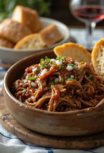 BBQ Pulled Pork serviert im frischen Bun mit Sauerkraut