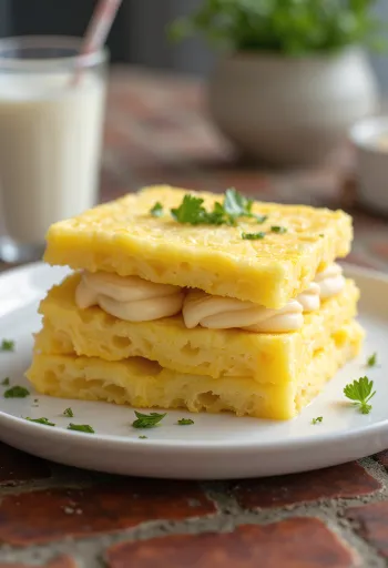 Tamagoyaki-Sandwich mit feinem japanischen Omelett, Toastbrot und frischem Koriander