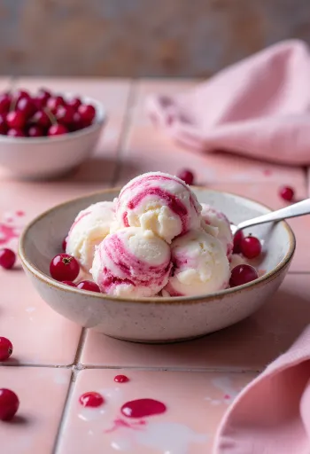 Serviertes Johannisbeer-Quark-Eis