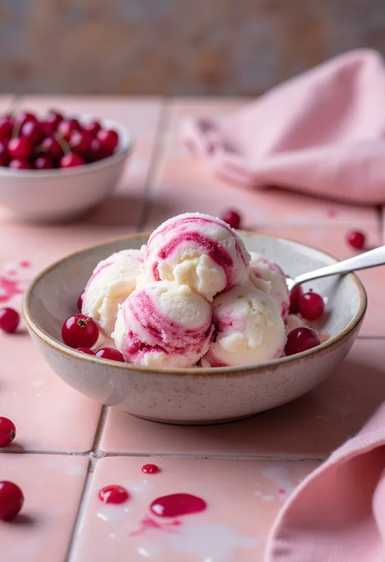 Serviertes Johannisbeer-Quark-Eis