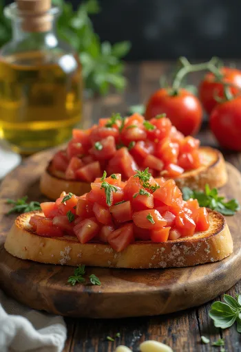 Vegane Bruschetta mit Tomaten serviert