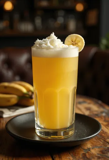 Zitronen-Bananen-Cider, erfrischendes Getränk mit Zitronenscheibe