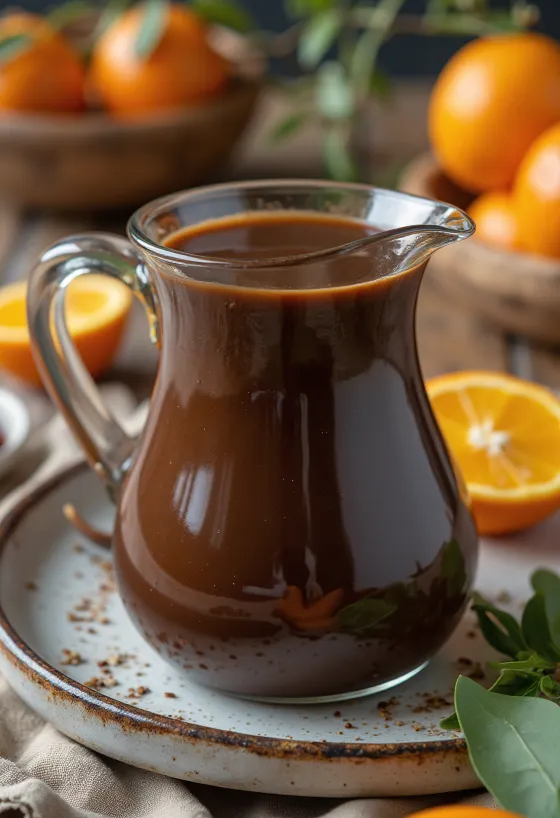 Orangen-Chili-Schokosoße in einer Schale