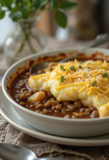 Fish Pie mit Linsen, goldbraun überbacken