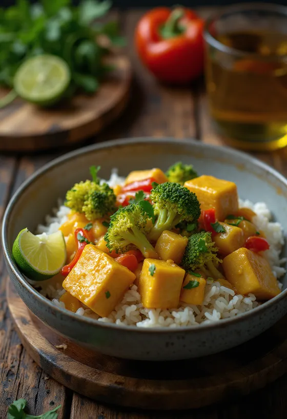 Gemüse-Curry mit Tofu und Reis