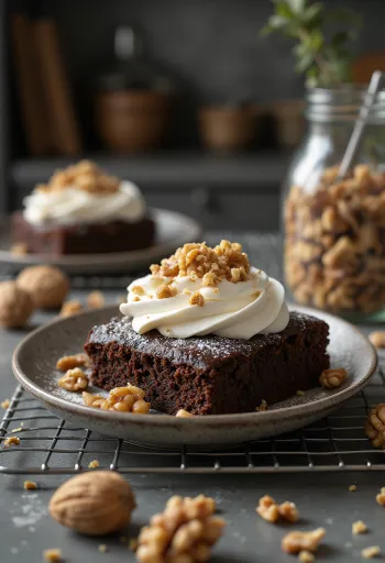 Walnuss-Schoko-Torte verziert mit gerösteten Walnüssen