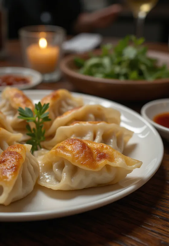Klassische Gyoza, knusprig serviert