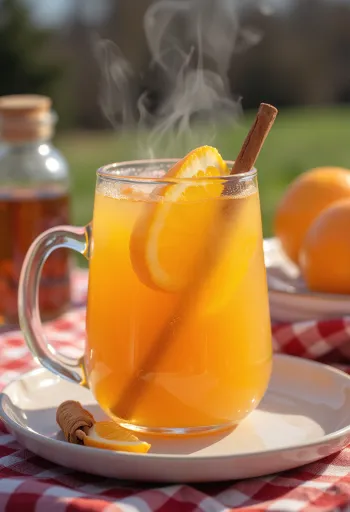 Honig-Orangen-Punsch, wärmendes Getränk mit Orangenscheibe und Zimt