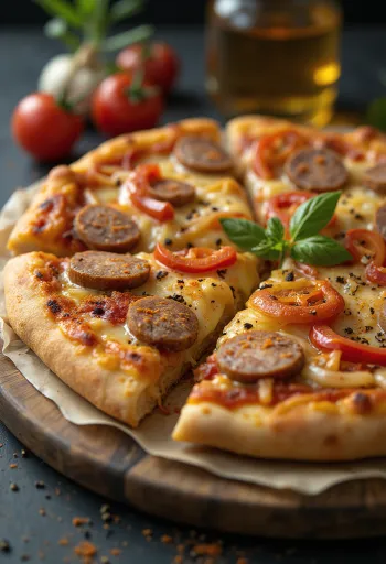 Ungarische Pizza mit Wurst und Schmand