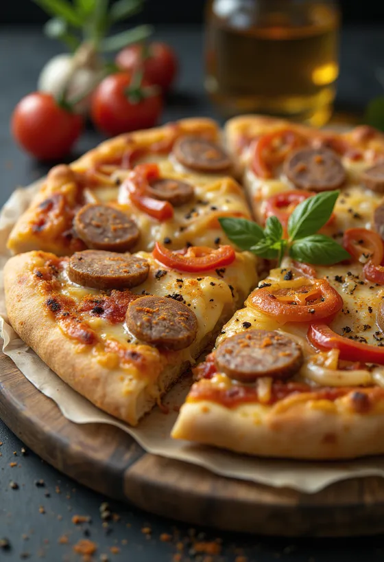 Ungarische Pizza mit Wurst und Schmand