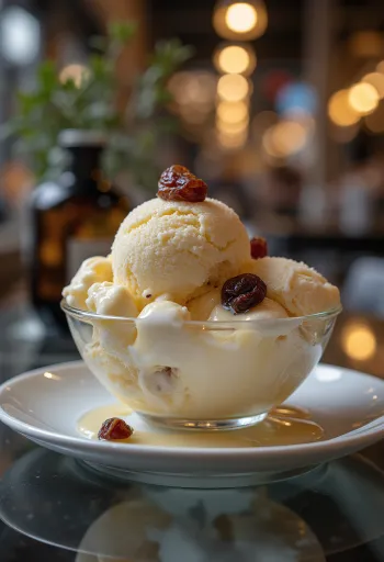Cremiges Malaga-Eis serviert