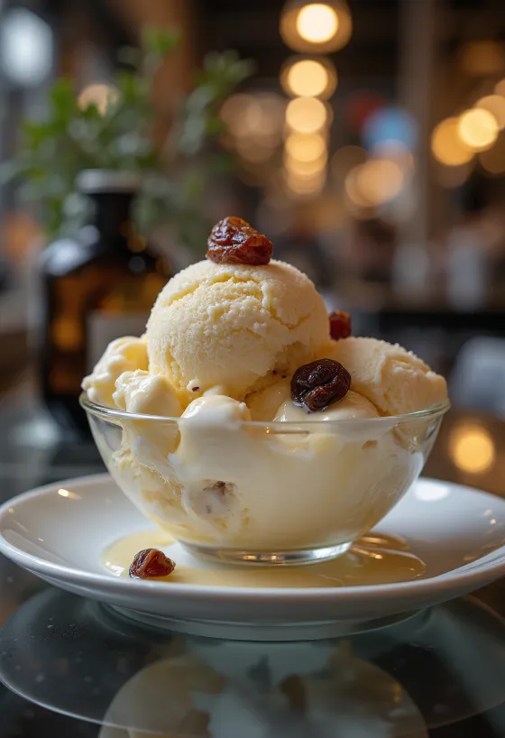 Cremiges Malaga-Eis serviert