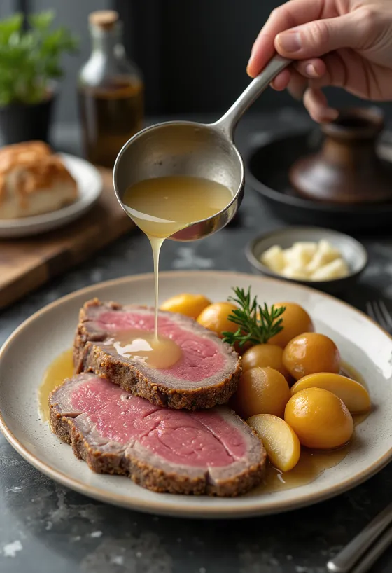 Tafelspitz serviert mit Kartoffeln und Apfelkren