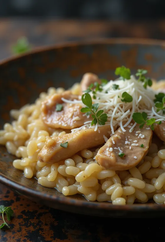 Hühnerleber-Risotto mit Parmesan und Petersilie
