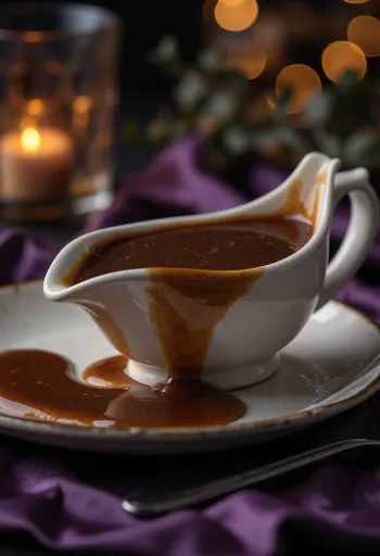 Dunkelbiersoße in einer Sauciere
