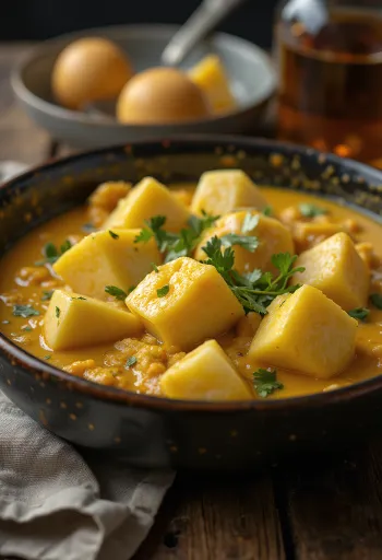 Pikantes Auberginen-Curry serviert
