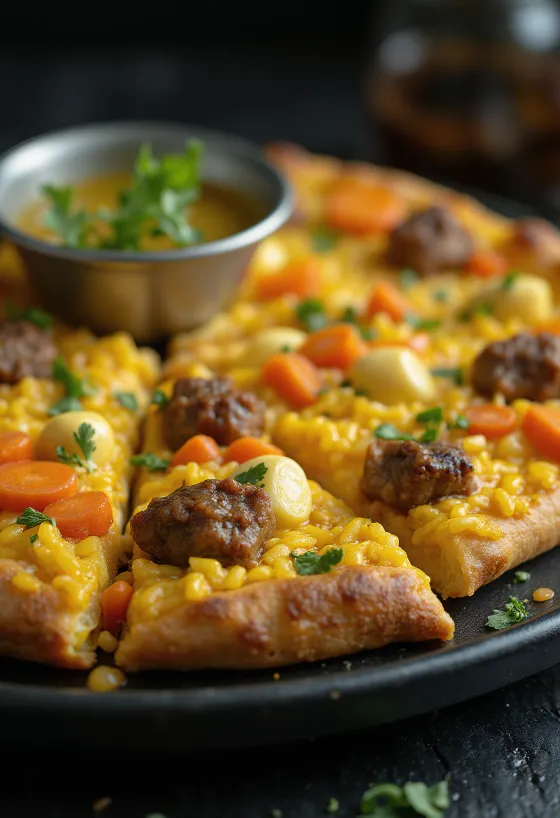 Pizza im usbekischen Stil mit Reis