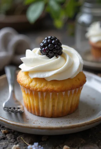 Servierte Brombeer-Cupcakes