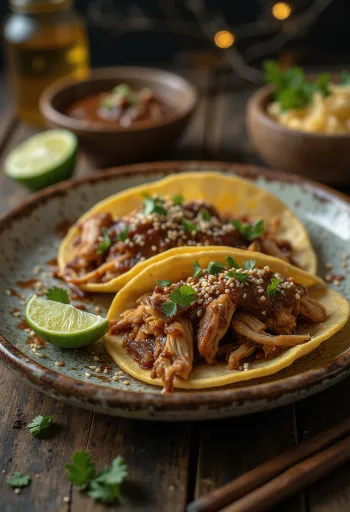 Servierte Tacos de Pollo en Mole