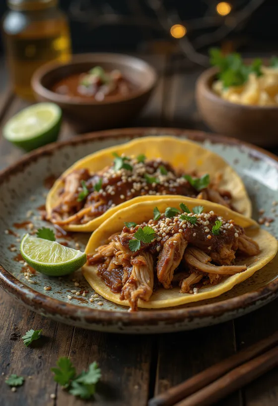 Servierte Tacos de Pollo en Mole