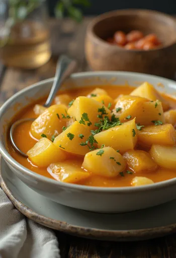 Kartoffelgemüse in dicker, sahniger Sauce, bestreut mit frischer Petersilie