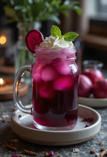 Rote-Bete-Apfel-Cider im Glas serviert