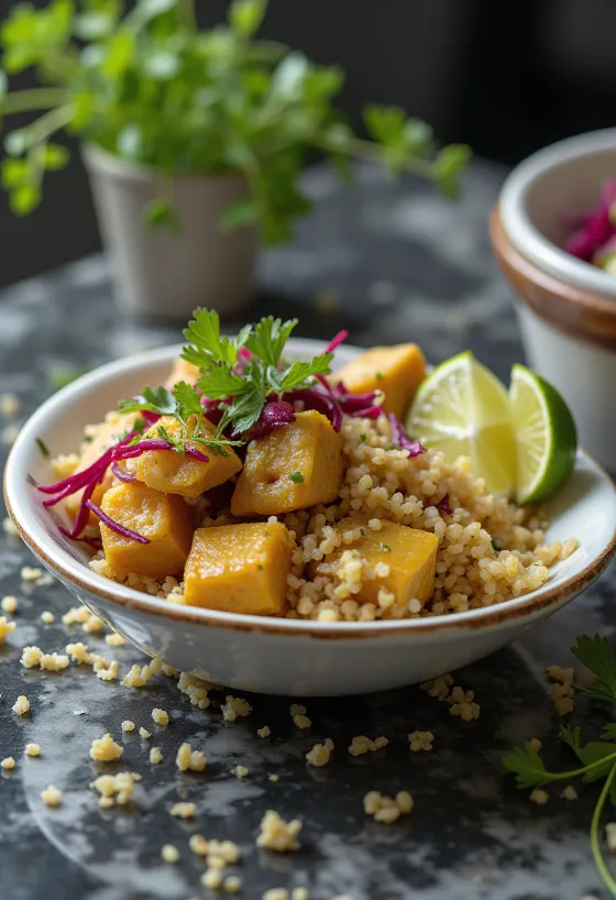 Quinoa-Curry mit Roter Bete und Limetten-Tofu