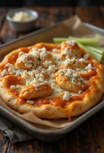 Buffalo Chicken Pizza mit scharfem Hähnchen und Blauschimmelkäse