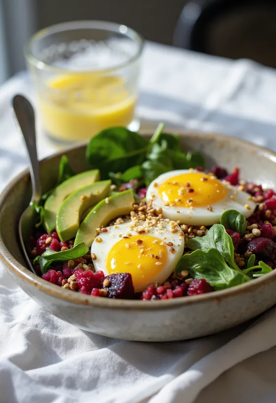 Buddha-Bowl mit Aubergine und Roter Bete