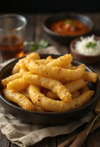 Kuzhalappam, knuspriger hausgemachter südindischer Snack mit Kokosraspeln