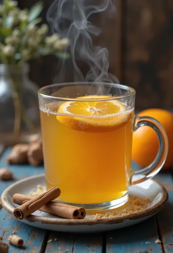 Orangen-Nelken-Punsch, wärmendes Getränk mit Orangenscheibe und Zimt
