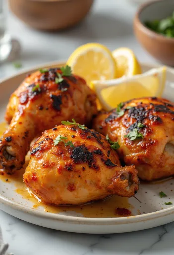 Tandoori-Hähnchen in Joghurtmarinade gebacken, serviert mit frischen Kräutern