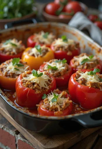 Gefüllte Paprika mit Rinderhackfleisch serviert