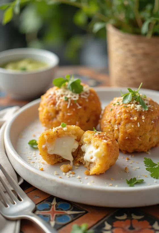 Acarajé mit Käse, knuspriges brasilianisches Gericht mit Käsecreme